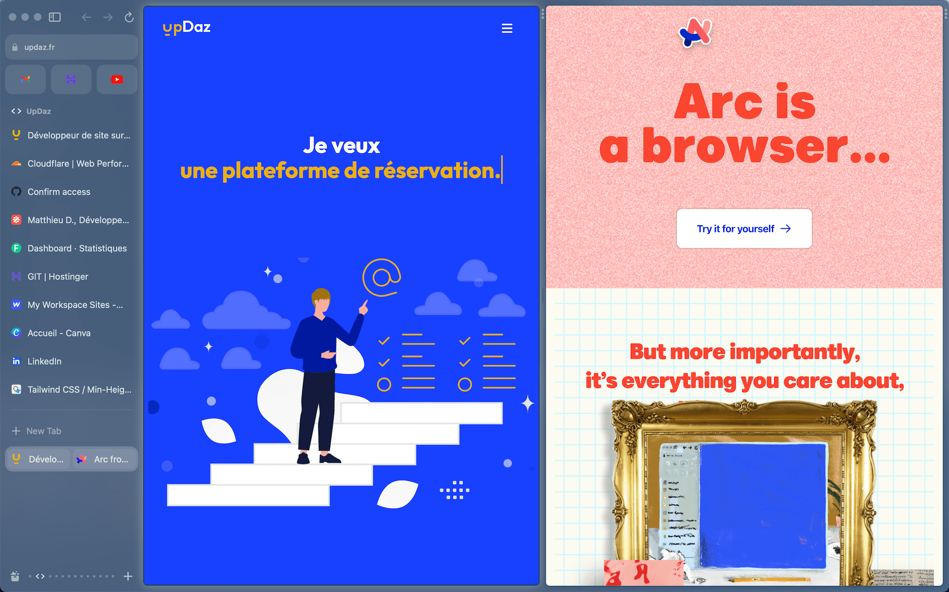Split View activé avec les sites UpDaz et ARC