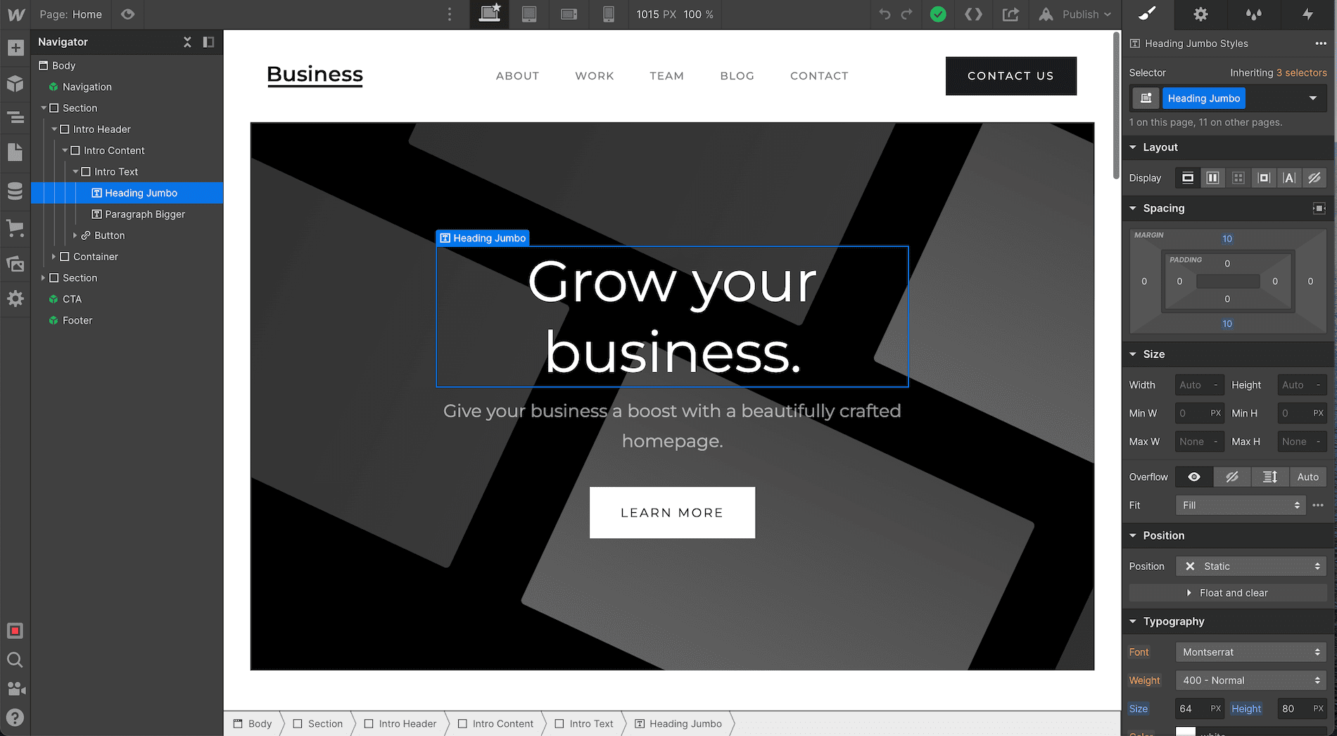Exemple interface Webflow